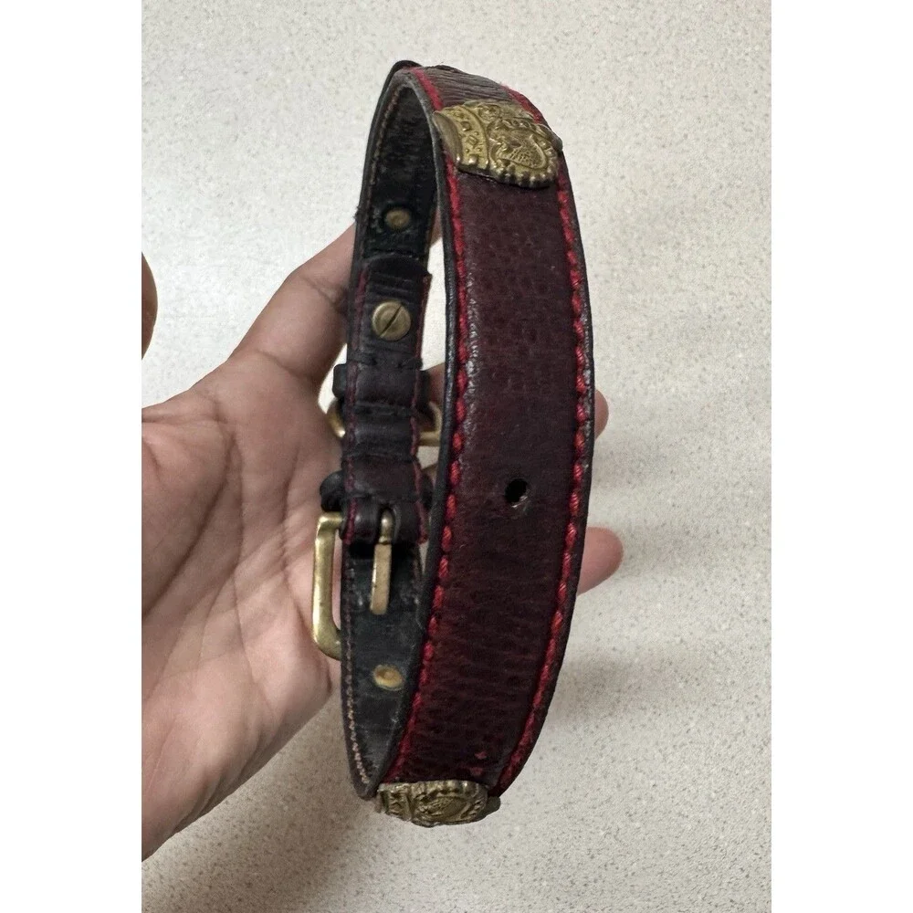 Genuine Hard Embossed Italian Leather VTG Dog Collar 18” with Crowns Accents